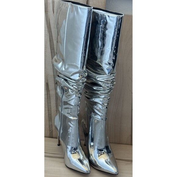 INC Womens Iyonna Zipper Slouchy Tall Over-The-Knee Boots Shoes Silver Sz 5 - Picture 3 of 4
